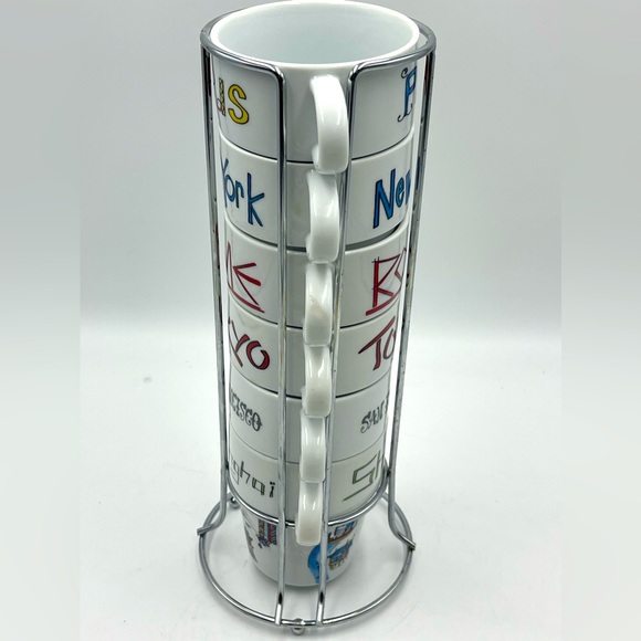 7pc World Market Stackable Mugs New York Rome Tokyo Paris Shanghai San Francisco - Picture 5 of 16